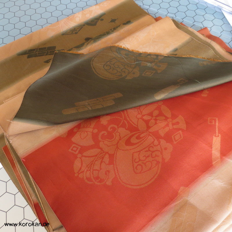 Glückssymbole Meisen Kimono Seiden - antik