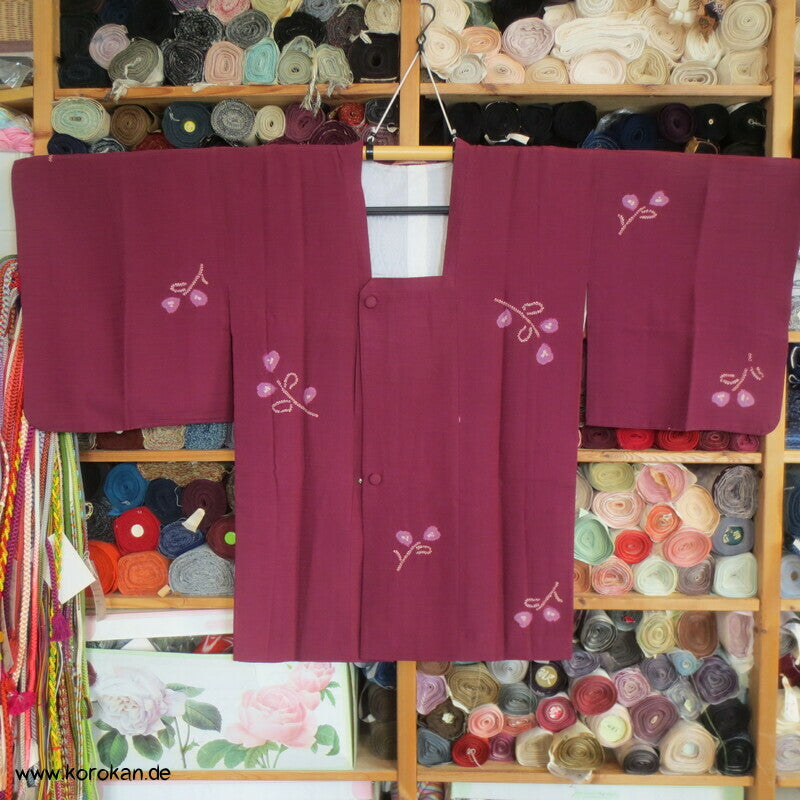 Matsuzakaya Michiyuki Kimono Jacke fein gewebte Streifen mit Shibori Blütenzweigen
