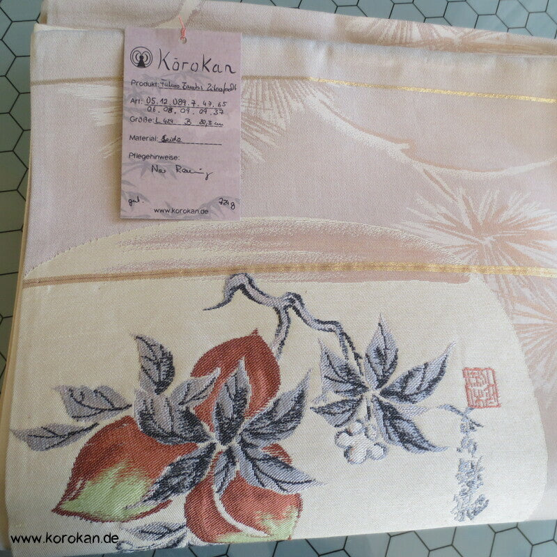 Tachibana, Kanji, Bambus, Kiefer Fukuro Obi Seidenjacquard Kimonogürtel