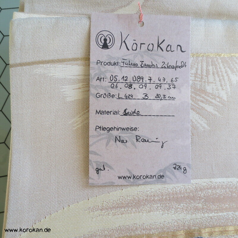 Tachibana, Kanji, Bambus, Kiefer Fukuro Obi Seidenjacquard Kimonogürtel