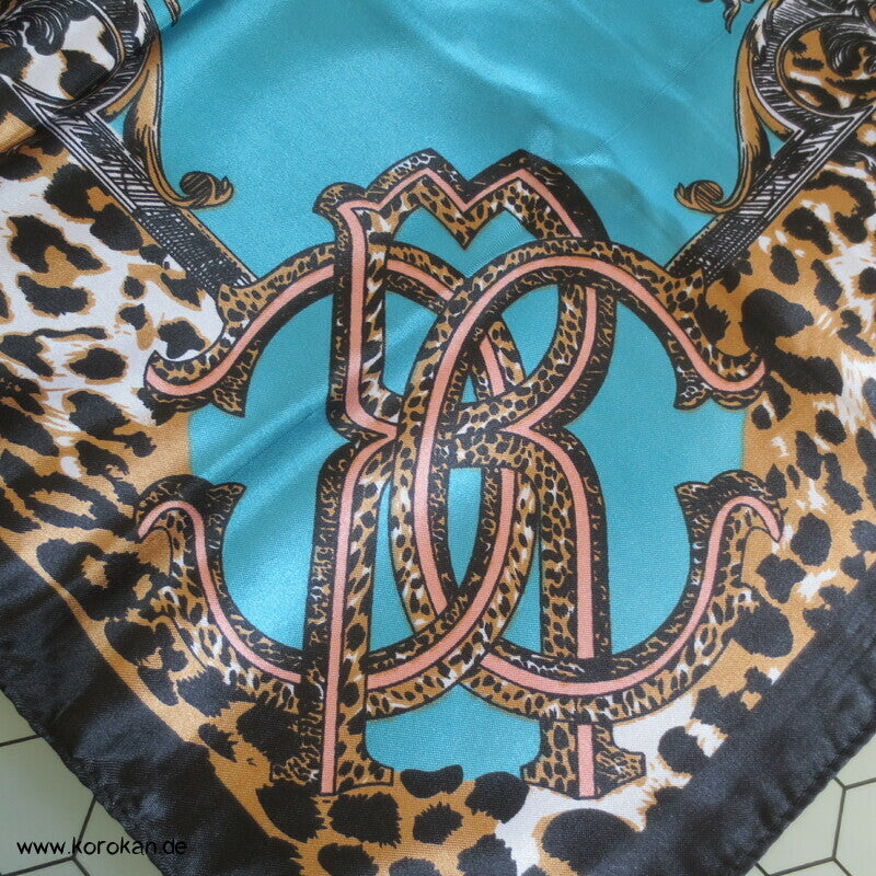 Drucktuch mit Leoprint und türkis - als Furoshiki, Schal