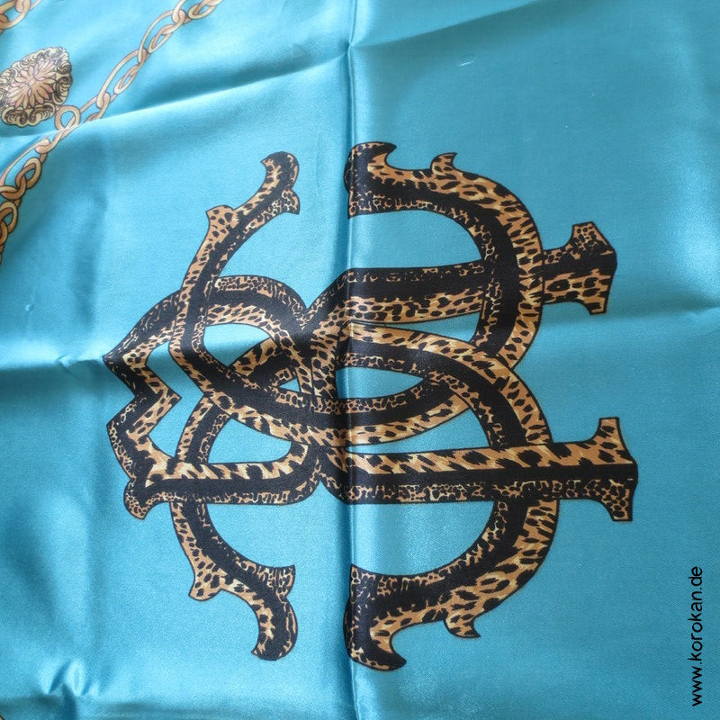 Drucktuch mit Leoprint und türkis - als Furoshiki, Schal