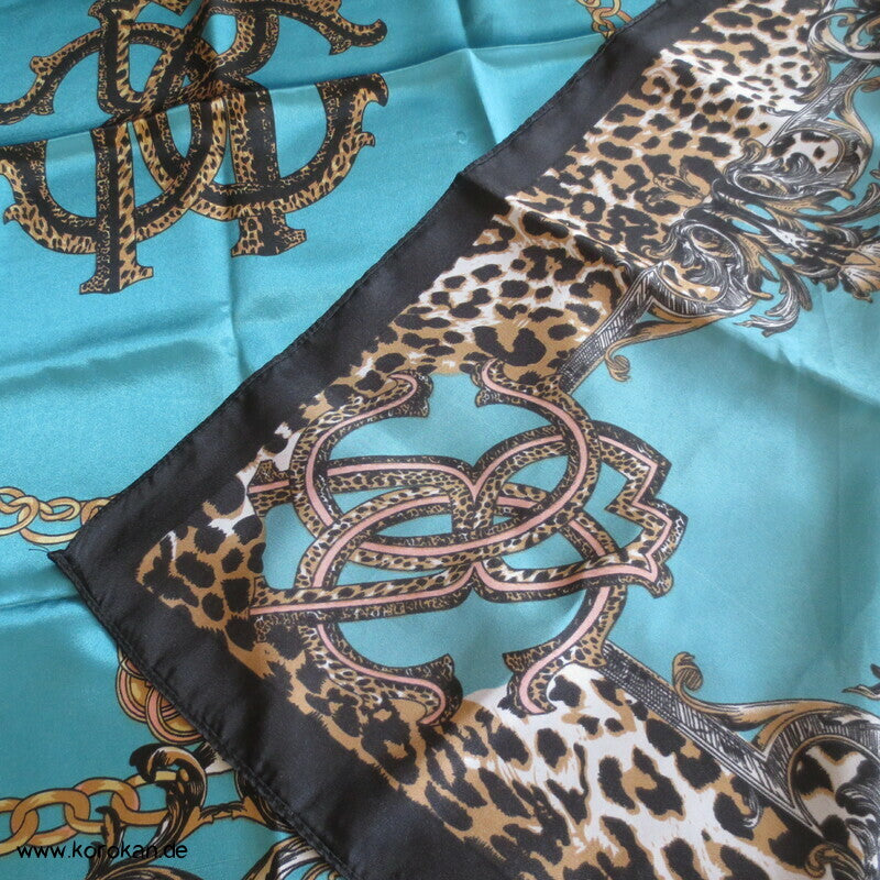 Drucktuch mit Leoprint und türkis - als Furoshiki, Schal