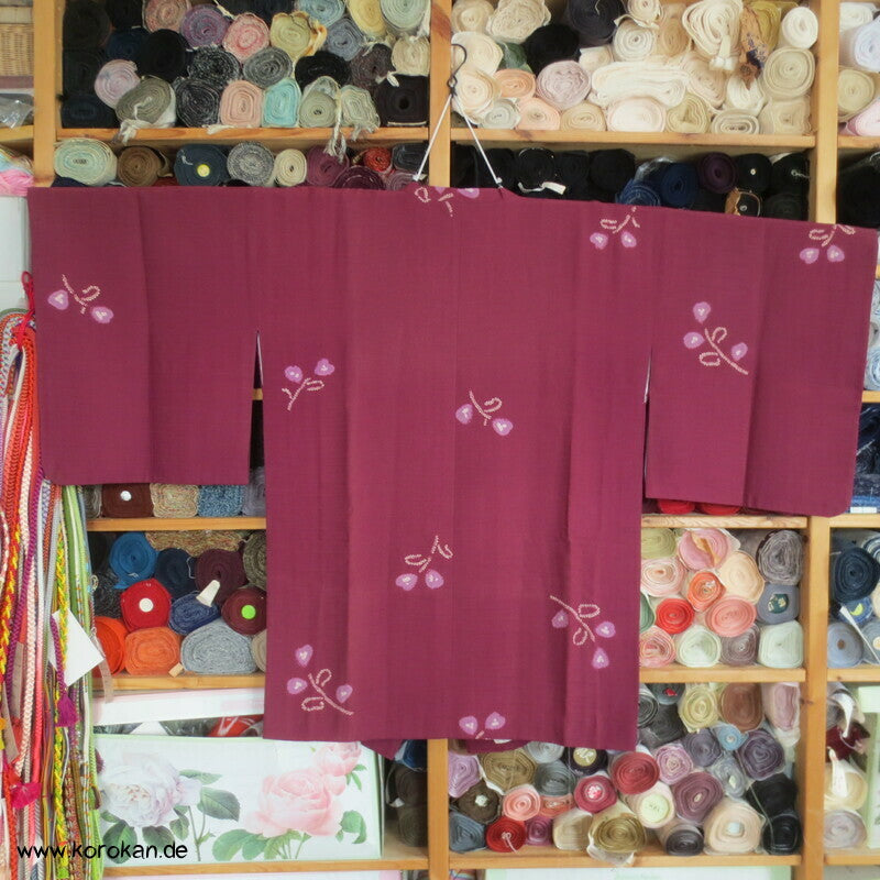 Matsuzakaya Michiyuki Kimono Jacke fein gewebte Streifen mit Shibori Blütenzweigen