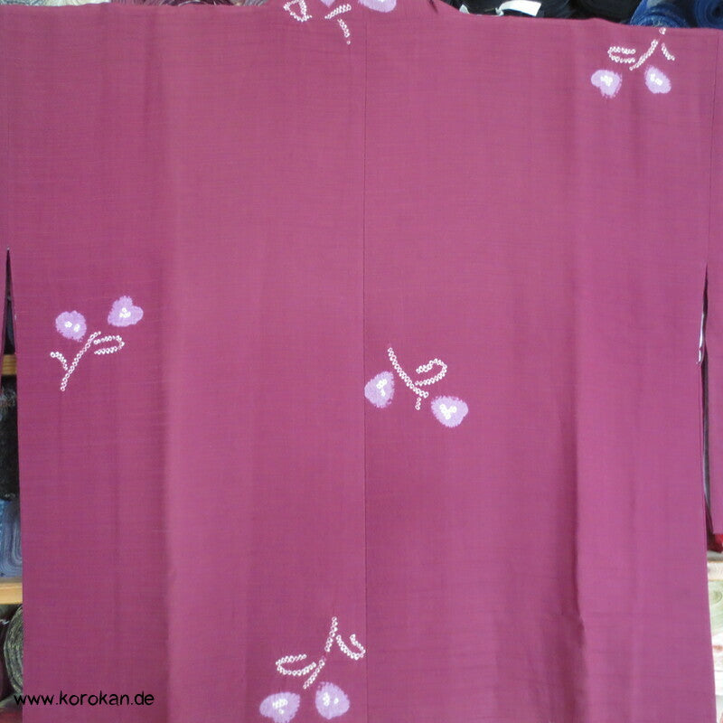Matsuzakaya Michiyuki Kimono Jacke fein gewebte Streifen mit Shibori Blütenzweigen