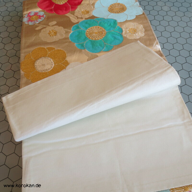 Fukuro Obi große Sakura Blüten auf gold