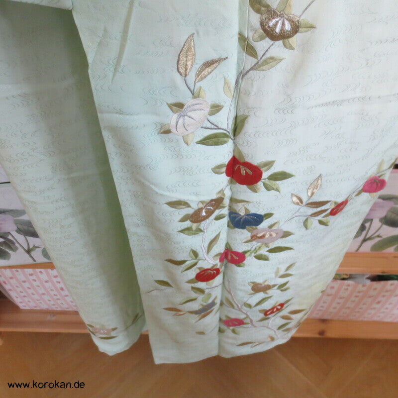 Wellen Seiden Damast Tachibana Zweige Stickerei Homongi Kimono