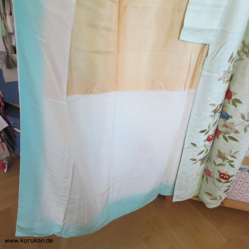 Wellen Seiden Damast Tachibana Zweige Stickerei Homongi Kimono