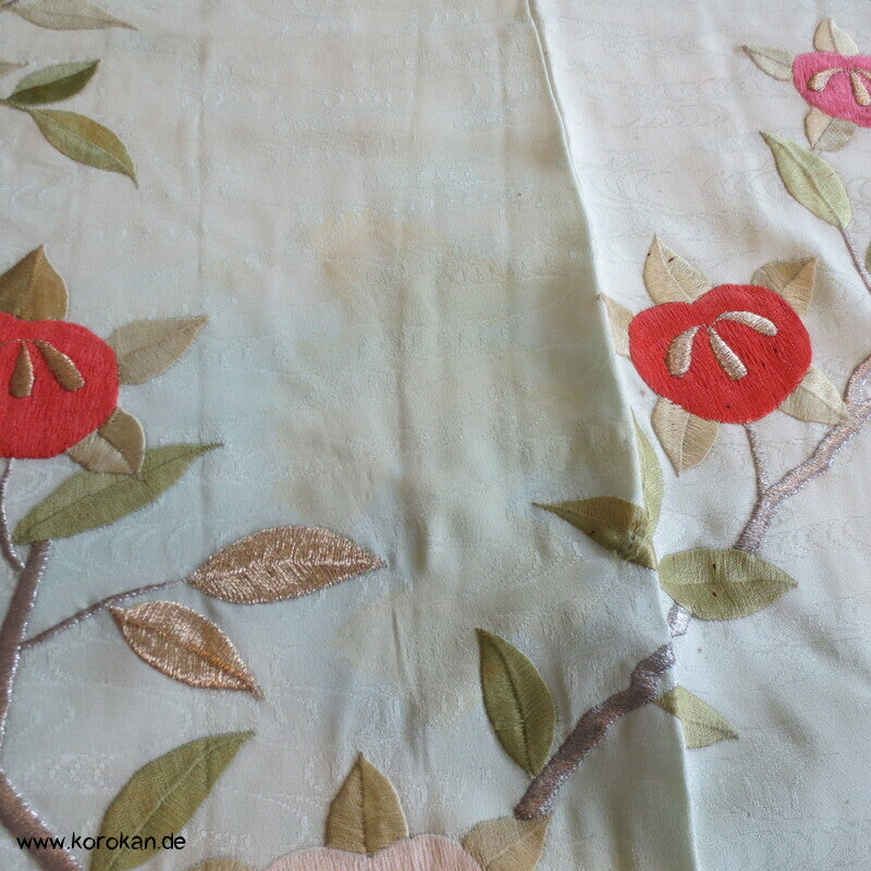 Wellen Seiden Damast Tachibana Zweige Stickerei Homongi Kimono