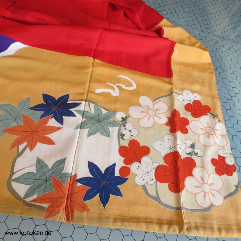 Kusudama, Wellen auf violett, antiker Seiden Furisode Kimono