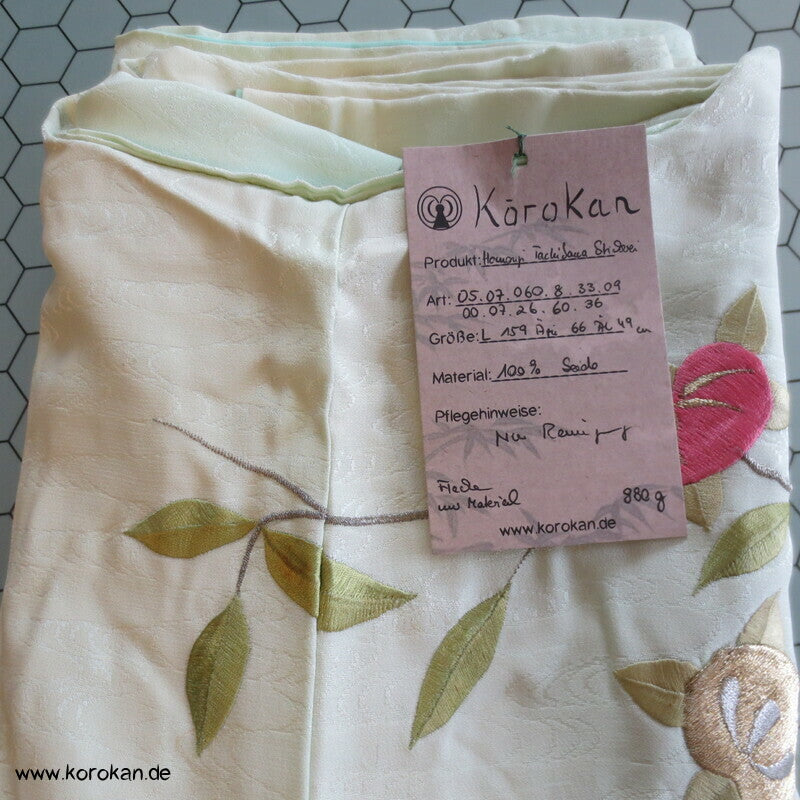 Wellen Seiden Damast Tachibana Zweige Stickerei Homongi Kimono