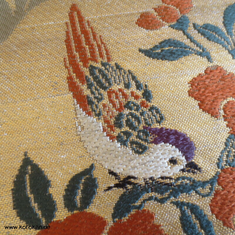 Fukuro Obi Motiv Spiegel, Vogel und Kamelie