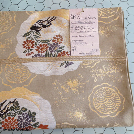 Fukuro Obi Motiv Spiegel, Vogel und Kamelie