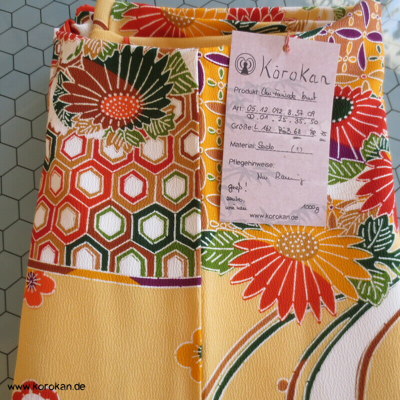 bunter klassisch japanische Muster Chu Furisode Seidencrepe Kimono