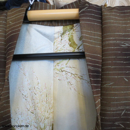 Bambusstreifenmuster Tsumugi Haori Kimono Jacke mit Himo