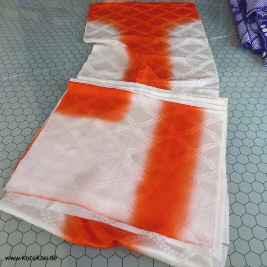 Seidendamast Hakkake Bokashi weiß orange unteres Futter für Kimono Karieba