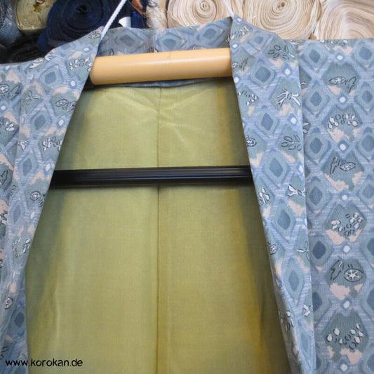 graublau - seladon Rauten Haori Kimono Jacke mit Himo