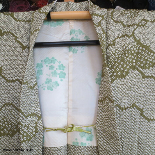 Full Shibori grüne Wolke Seiden Haori Kimono Jacke, mit Himo