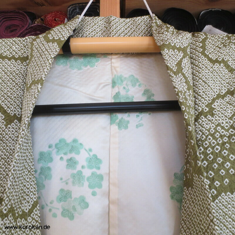 Full Shibori grüne Wolke Seiden Haori Kimono Jacke, mit Himo