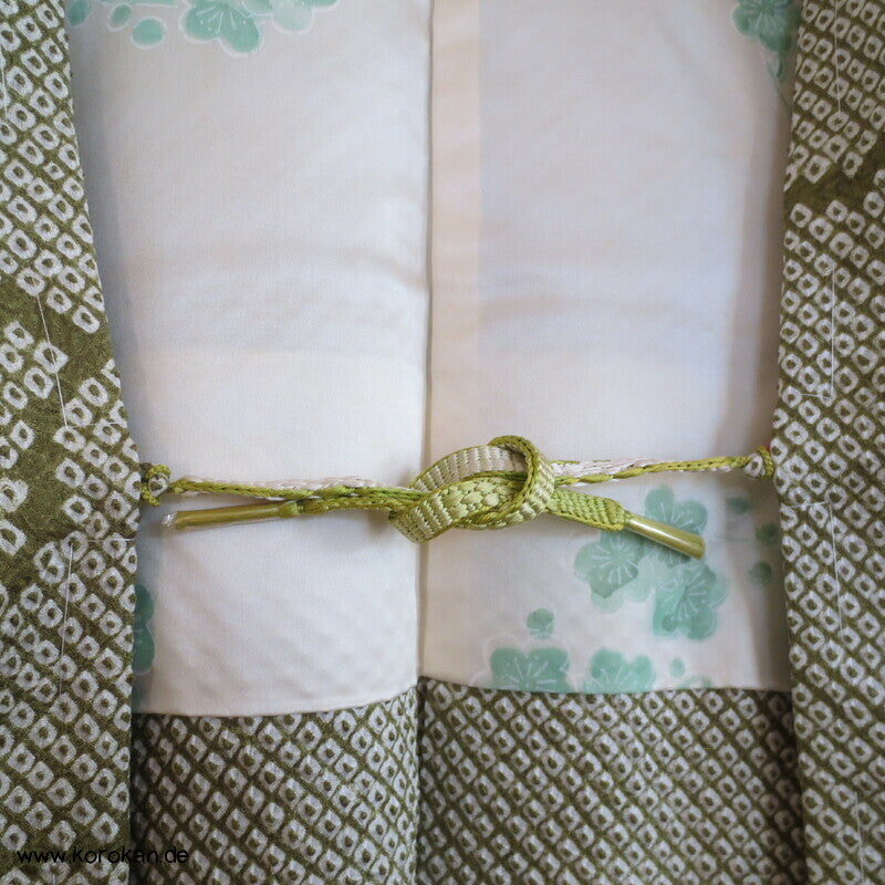 Full Shibori grüne Wolke Seiden Haori Kimono Jacke, mit Himo