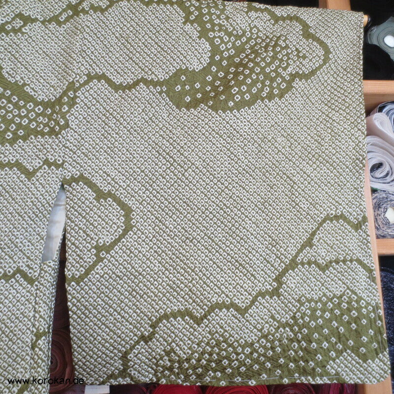 Full Shibori grüne Wolke Seiden Haori Kimono Jacke, mit Himo