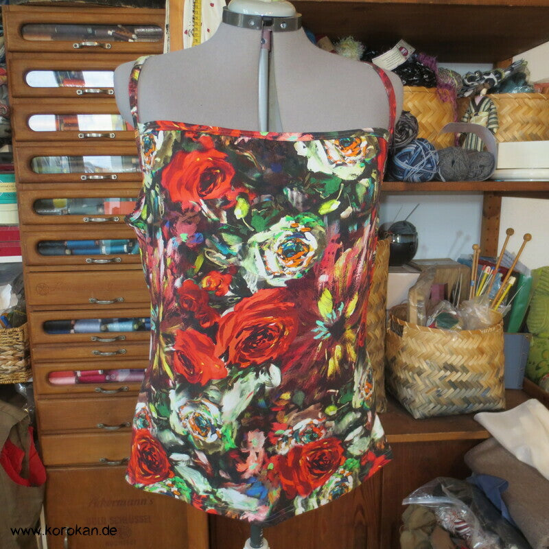 Rosen Baumwolljersey Reste Upcycling Top - Spagettiträger, Gr. XXL