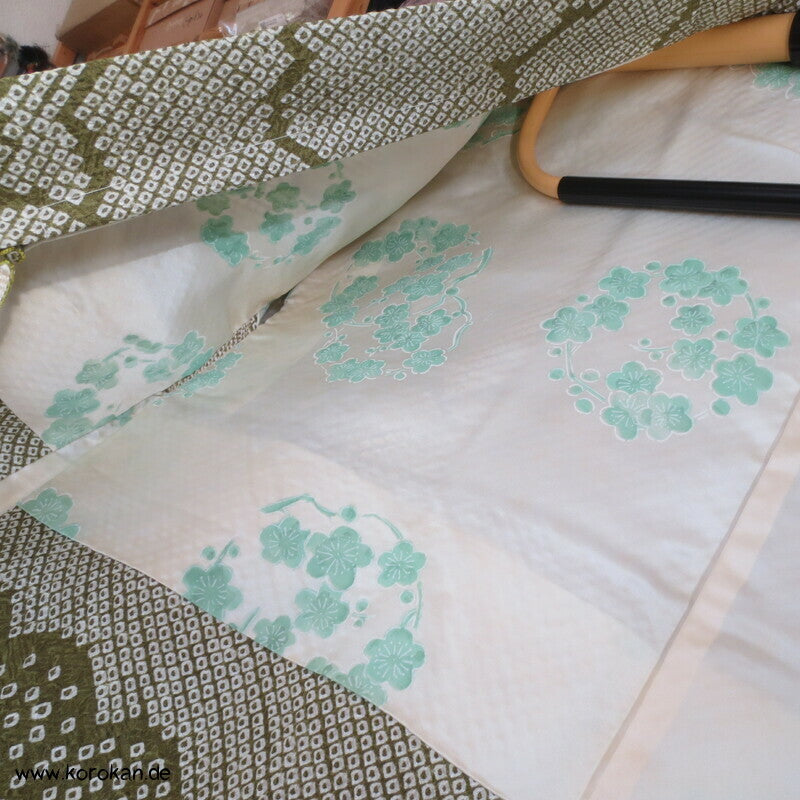 Full Shibori grüne Wolke Seiden Haori Kimono Jacke, mit Himo