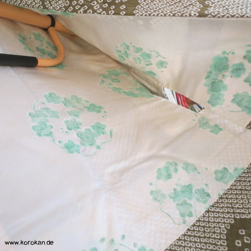 Full Shibori grüne Wolke Seiden Haori Kimono Jacke, mit Himo