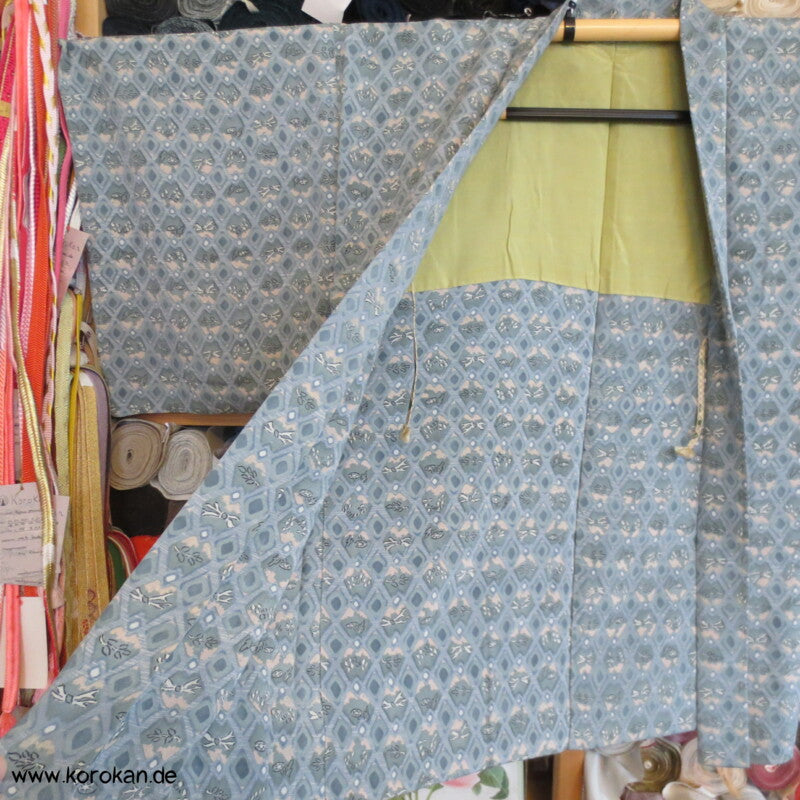 graublau - seladon Rauten Haori Kimono Jacke mit Himo