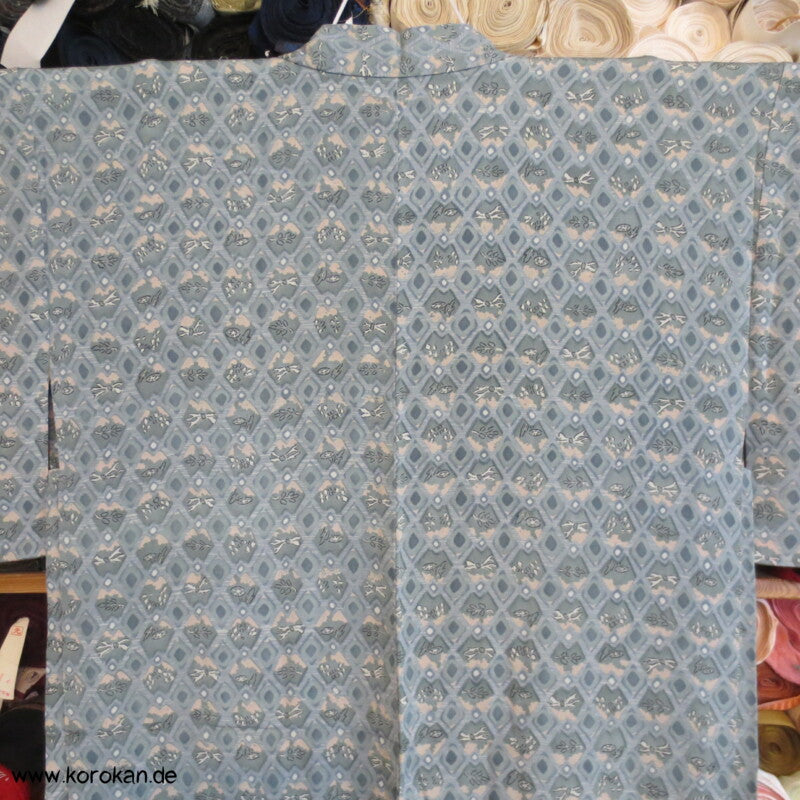 graublau - seladon Rauten Haori Kimono Jacke mit Himo