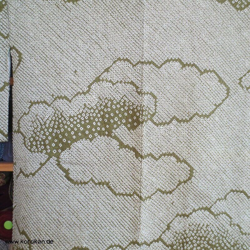 Full Shibori grüne Wolke Seiden Haori Kimono Jacke, mit Himo
