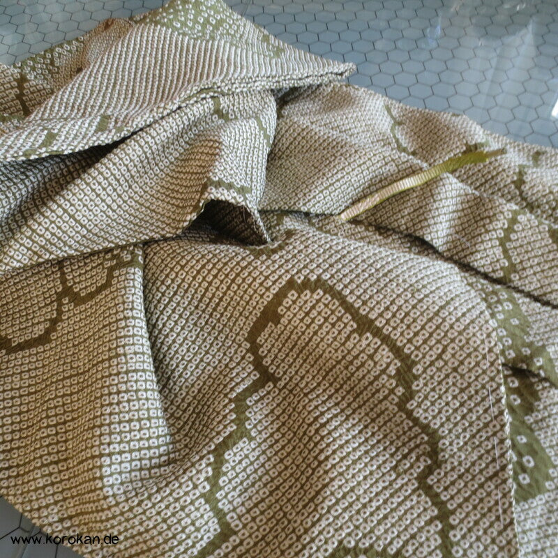 Full Shibori grüne Wolke Seiden Haori Kimono Jacke, mit Himo