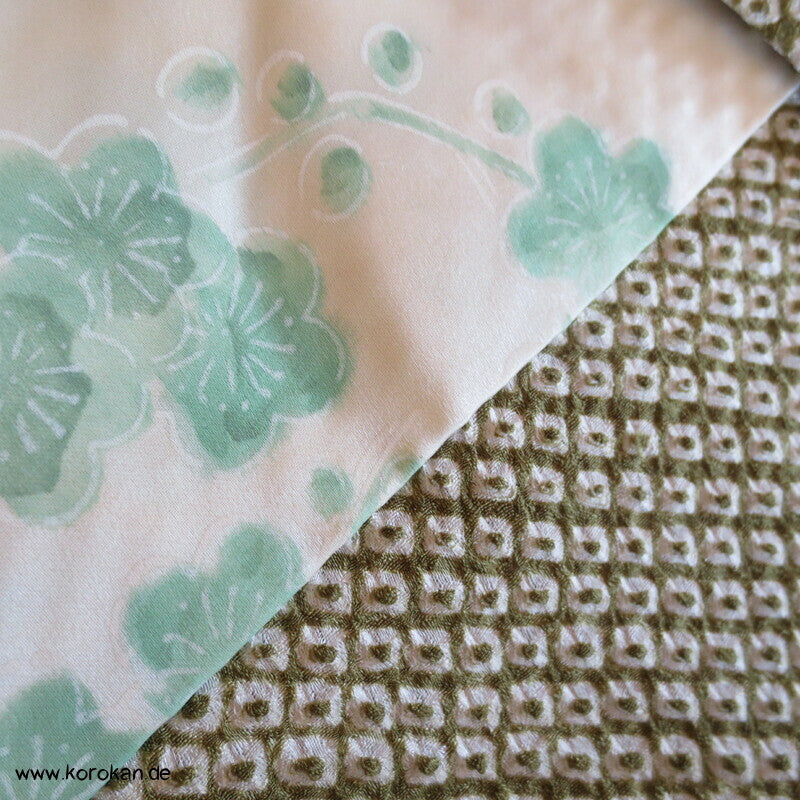 Full Shibori grüne Wolke Seiden Haori Kimono Jacke, mit Himo