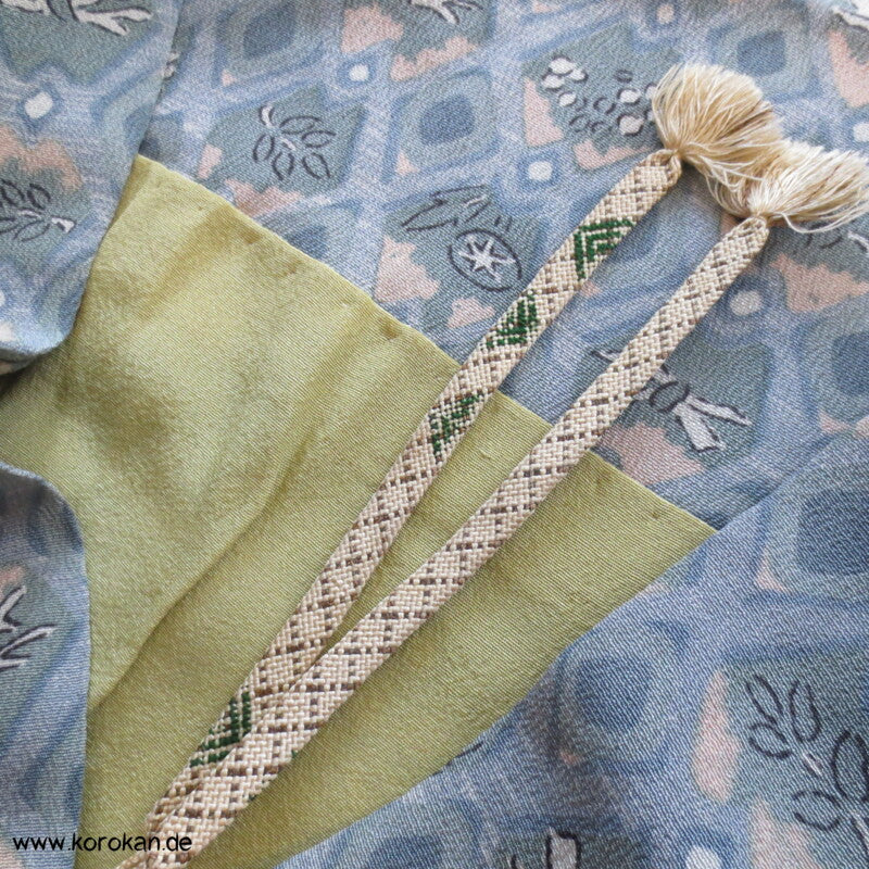 graublau - seladon Rauten Haori Kimono Jacke mit Himo