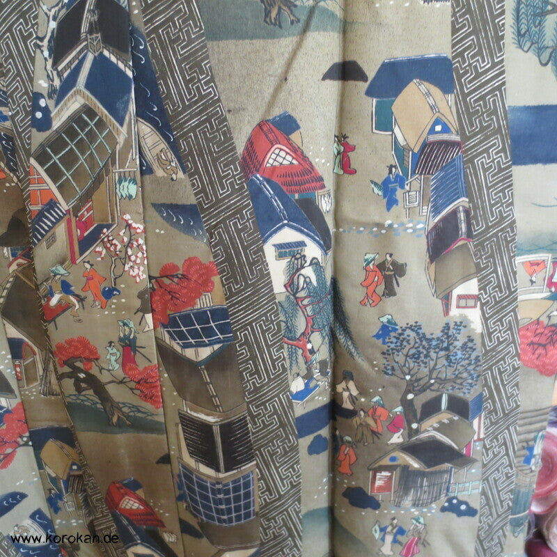 japanische Dorfszenen Seide Juban Unterkimono