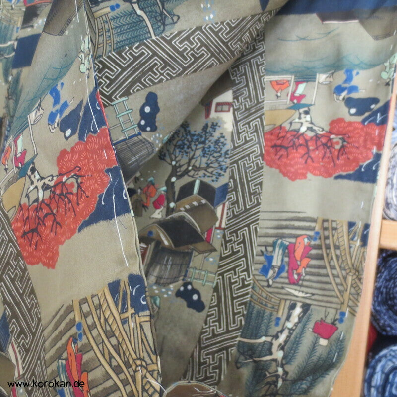 japanische Dorfszenen Seide Juban Unterkimono
