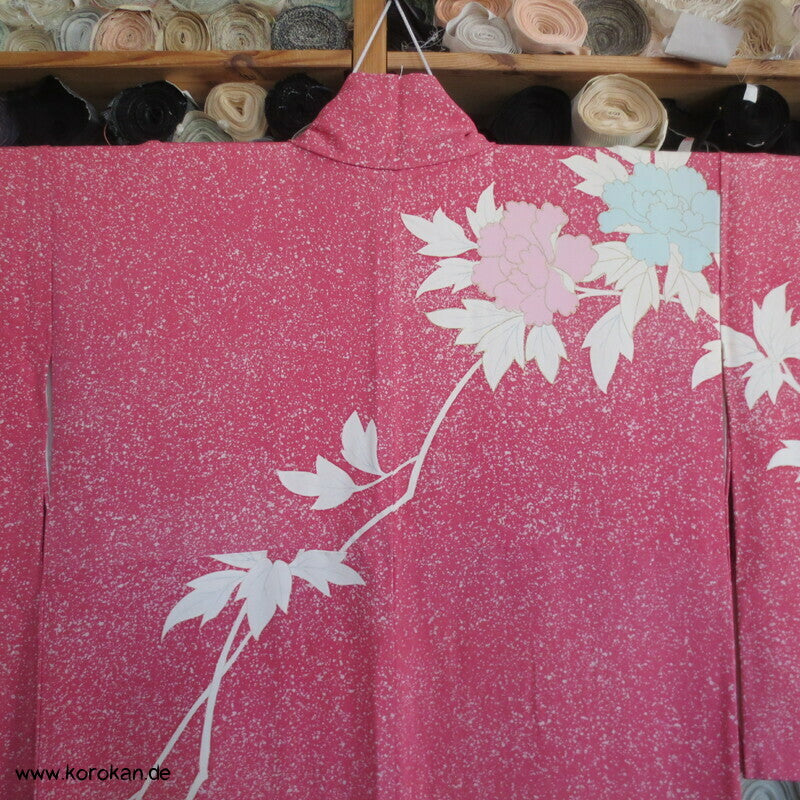 gedeckt pinkiger Päonien Seidencrepe Homongi Kimono