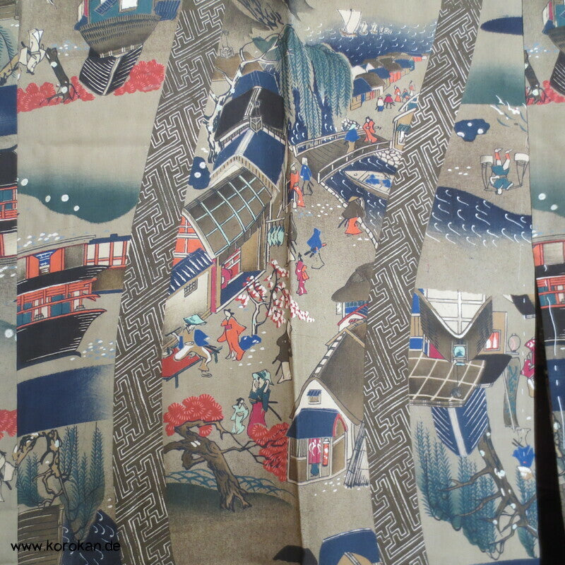 japanische Dorfszenen Seide Juban Unterkimono