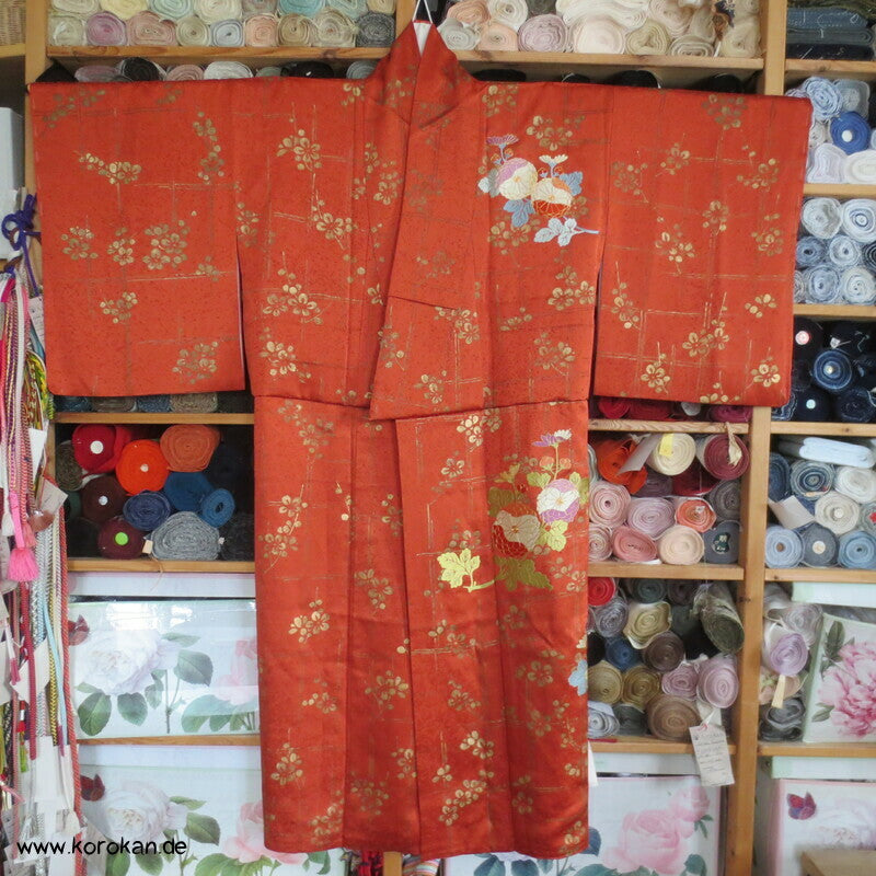 gekürzter Homongi Kimono Goldgitter Stickerei, Morgenmantel
