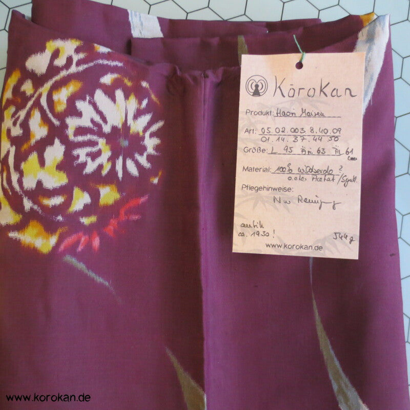 Japan Art Deco weinrot - bunte Meisen Seiden Haori Kimono Jacke