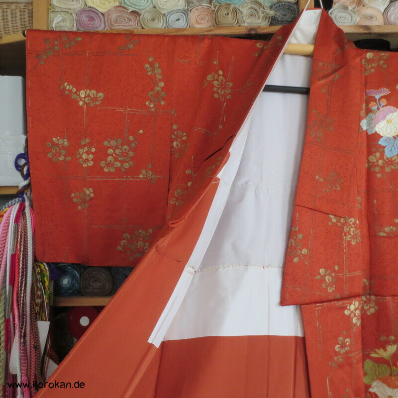 gekürzter Homongi Kimono Goldgitter Stickerei, Morgenmantel