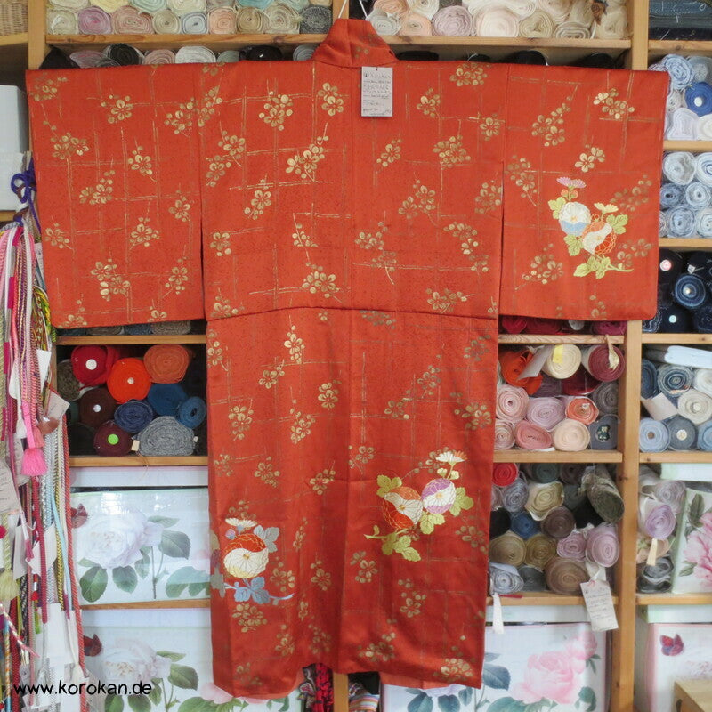 gekürzter Homongi Kimono Goldgitter Stickerei, Morgenmantel