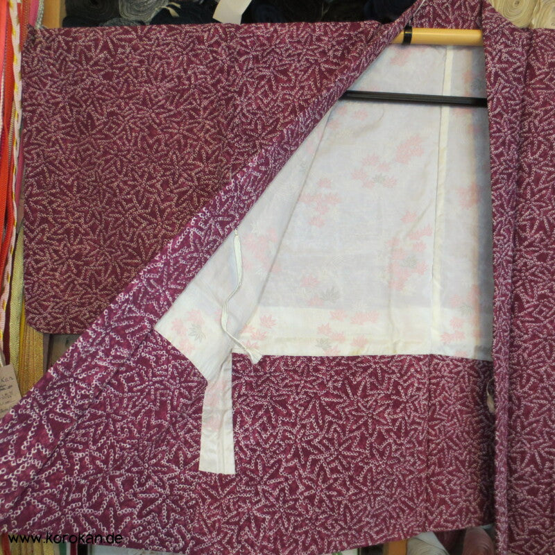 Ahornblätter Haori Kimono Jacke, Shibori Imitat, mit Himo
