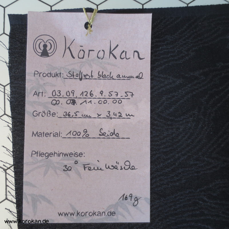 schwarzes Baumrindenmuster Seidendamast Kimono Haori Stoffrest