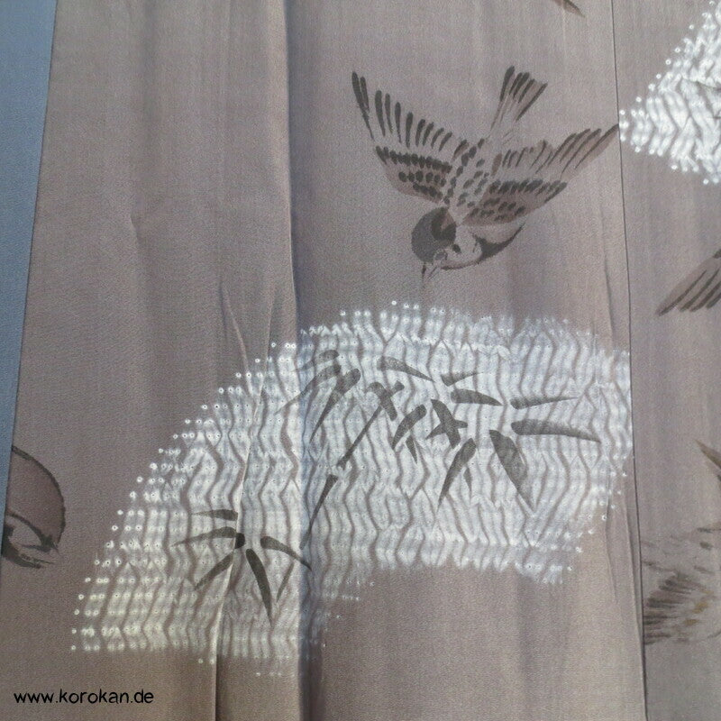 Spatzen und Bambus auf Shibori Fächern Juban Unter - Kimono