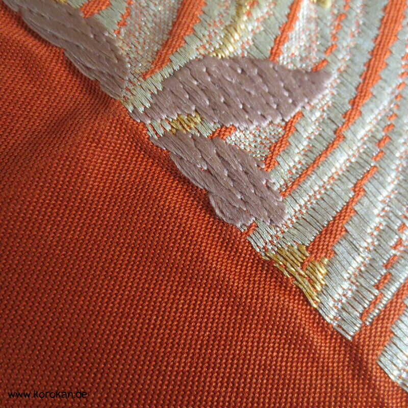 Reisgarbenrondelle auf persimmon Fukuro Obi Seidenbrokat Kimonogürtel