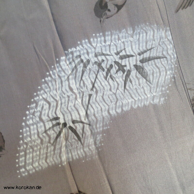 Spatzen und Bambus auf Shibori Fächern Juban Unter - Kimono