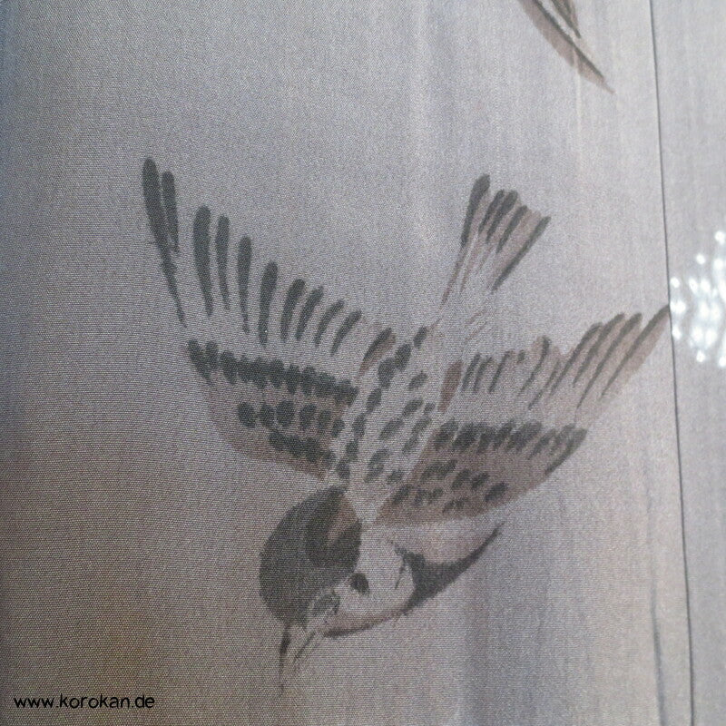 Spatzen und Bambus auf Shibori Fächern Juban Unter - Kimono