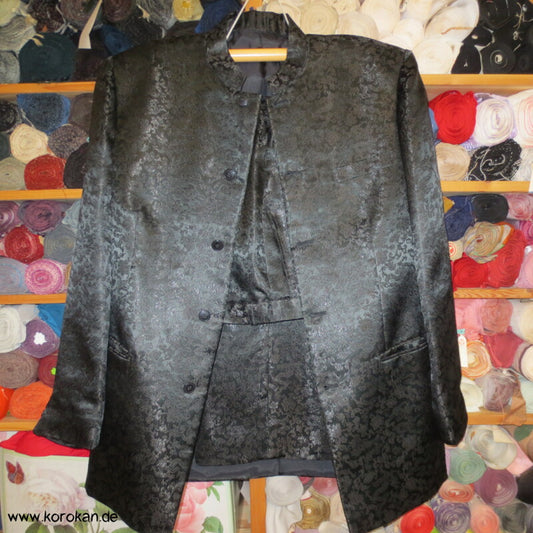 maßangefertigter Herrenanzug schwarze chinesische Drachenseide, ca. Gr. 52