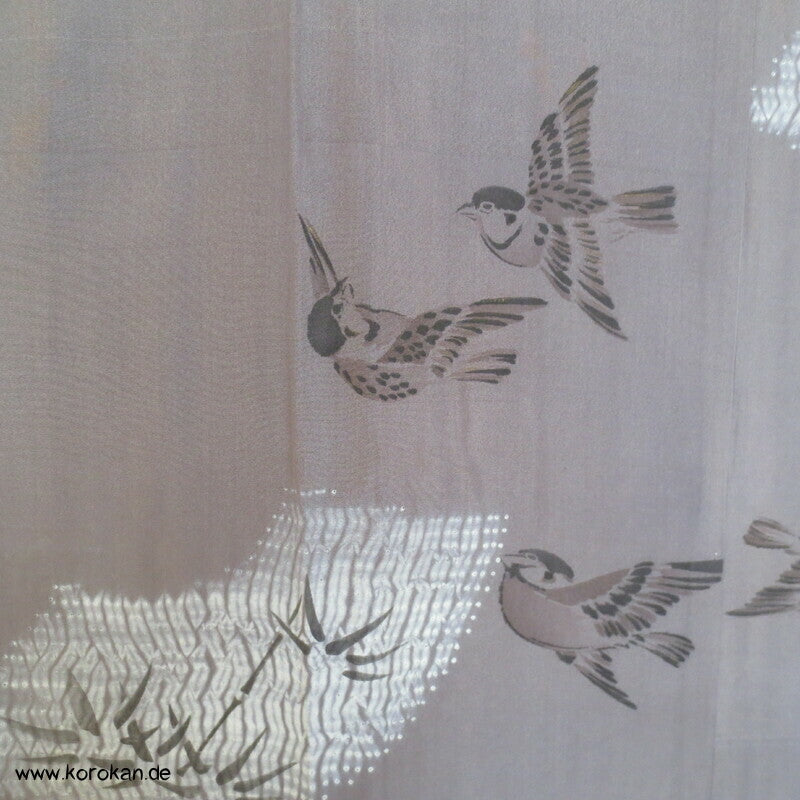 Spatzen und Bambus auf Shibori Fächern Juban Unter - Kimono